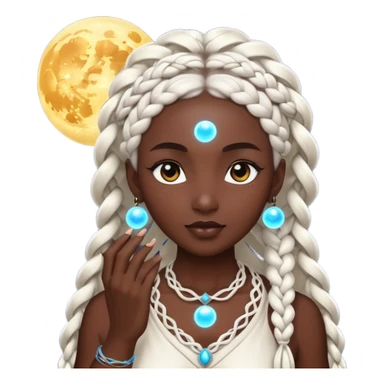 dark skin moon mystic woman white braids glowing orb sticker