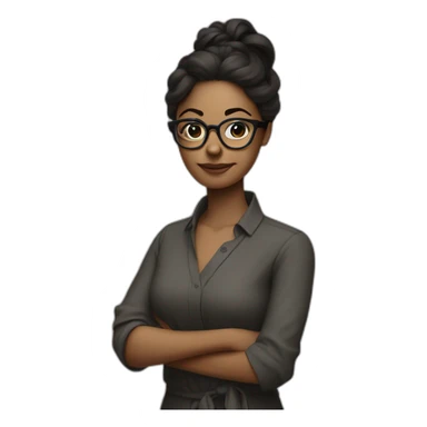 designer women dark tied up and flat hair with glasses crossing arms sticker