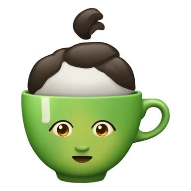 Chica con cabello corto y negro, con ojos grandes y verdes, y una taza de café en las manos. sticker