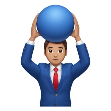 business man in a blue suit and red tie, carrying a huge dark blue ball above his head emoji sticker