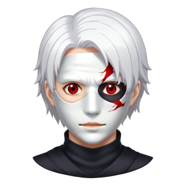 Tokyo ghoul character with white hair, mask on face, red eye, dark atmosphere sticker