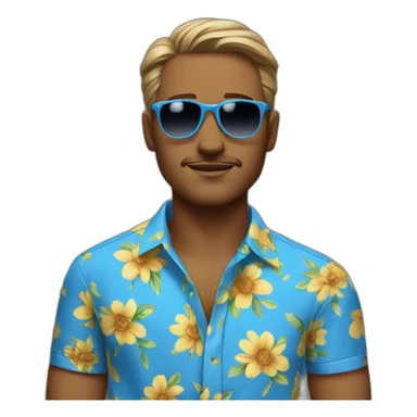 Man with blue flower shirt an sunglasses lookin away sticker
