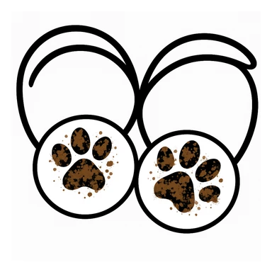 Make the two black puppy paws look muddy, keep the black heart around them and original style (original style slug: sticker) sticker