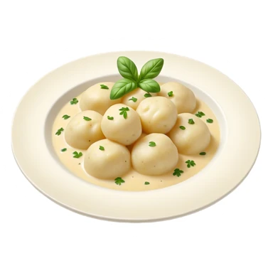 Cinematic Realistic Gnocchi Dish Emoji, showcasing tender potato dumplings in a light sauce rendered with soft textures and inviting, natural lighting. sticker