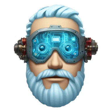  Short light blue haired male cyborg head with light blue beard, red steampunk goggles and circuits sticker
