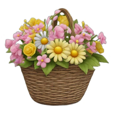 basket of artificial flowers with black ribbon sticker