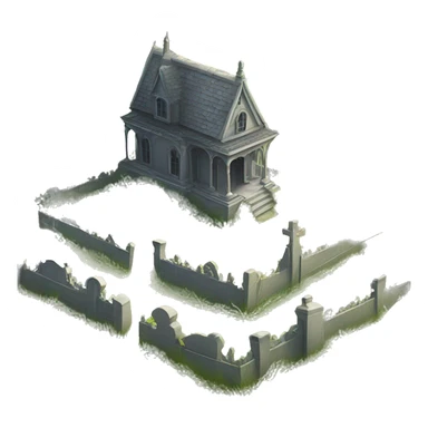 overgrown Haunting graveyard field at Victorian mansion sticker