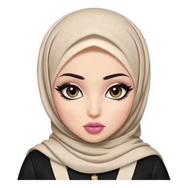 hijabi, pretty lips, clothes, pale skin,  dark eyes, pretty bratz baddie, black eyeliner sticker