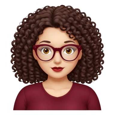 brunette , curly long hair , gray eyes , dark red glasses , curvy sticker