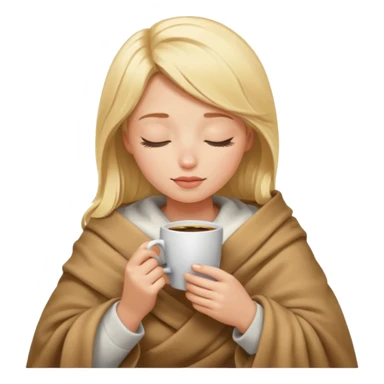 Blonde girl inside a blanket sipping coffee eyes closed sticker