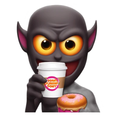 a demon holding a dunkin donuts coffee cup sticker