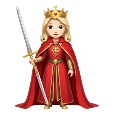queen in a full-length red cloak holding a sword sticker