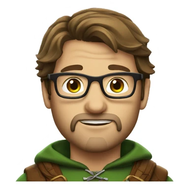 Robin Hood with brown hair, green eyes and glasses sticker