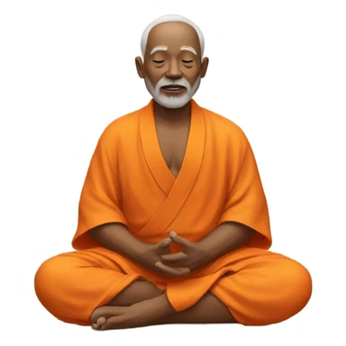 an old yogi with a peaceful and meditative expression. The character should be wearing an orange robe, symbolizing traditional yogic attire. The yogi can be sitting in a lotus position sticker