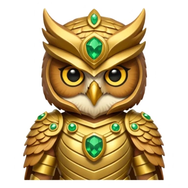owl warrior wearing golden armor embedded with emerald jewels sticker