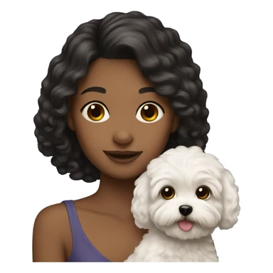 girl with dark hair holding maltipoo sticker