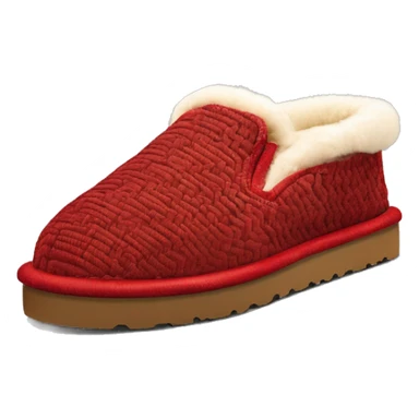 Chestnut colored low cut ugg slip-on slippers. thin red woven zig-zag trim on the cuff, a red heel pull tab, and a thick platform sole. ” sticker