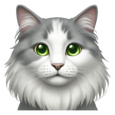 Longhaired grey and white cat with green eyes  sticker