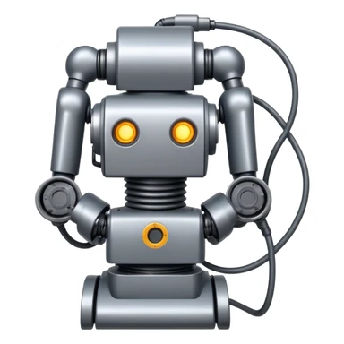 Industrial robot with exposed wiring and heavy metal plating sticker