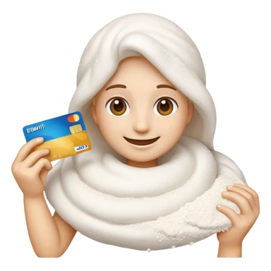 Happy emoji with credit card in hand and a pile of flour sticker