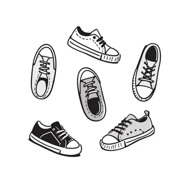 Canvas sneakers/casual shoes in pastel colors (dd9fb0, ffc6d3, a3bfc9, c4bee2, f1b091), hand-drawn doodle style sticker