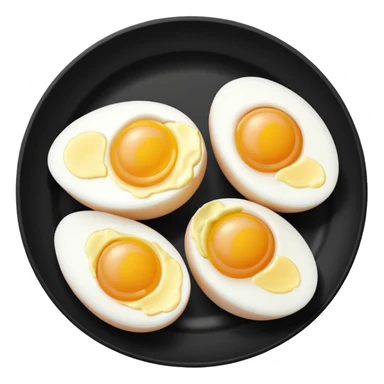 Two boil eggs in a black plate cut in half sticker