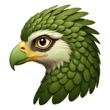 close up looking at the side profile of the face of a green hawk that is looking away from the camera sticker