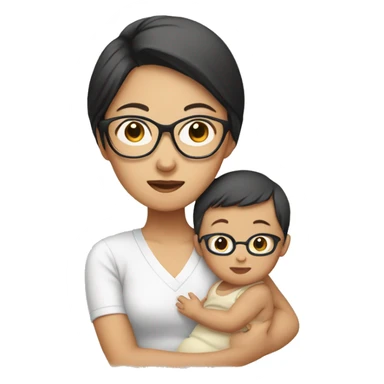 asian women with glasses holding a baby sticker