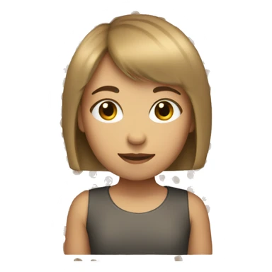 girl with light brown hair and short cut hair, with a bang sticker