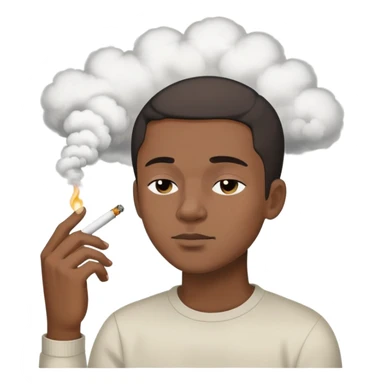 black man with short hair, eyes half-closed, holding a lit joint, smoke cloud sticker