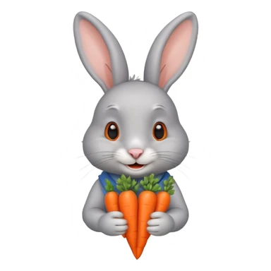 Gray rabbit holding carrot, cute smile, half body sticker