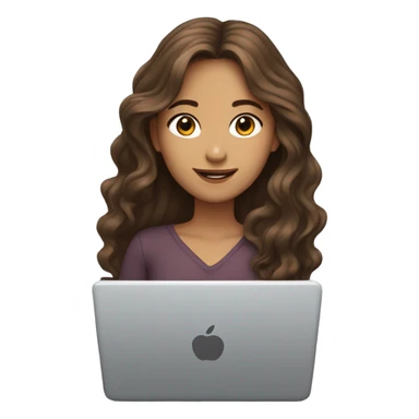Beautiful girl,Brown hair,wavy hair，long hair,Brown eyes,White, typing on laptop  sticker