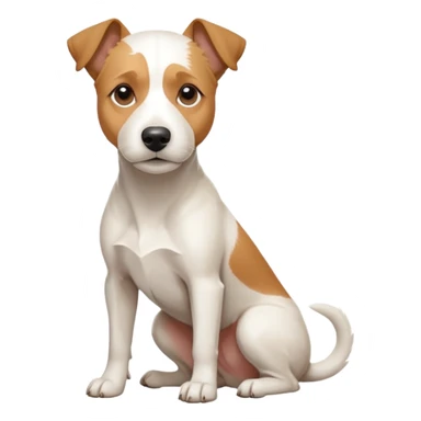 a full body facing front on of a buff white parson russell terrier looking dog the size of a kelpie with light brown long ears resting on its face and a light brown patch above one eye and a large snout. the rest of the dog is completely white.  sticker