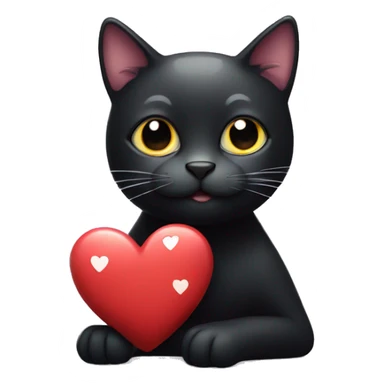 A black cat with white spots holding heart sticker