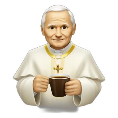 John Paul II with yellow skin offering coffee sticker