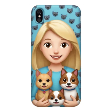 girl holding an iphone case with a pattern with pets faces  sticker