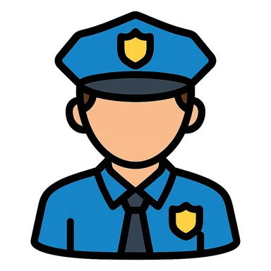 policeman icon, classic badge and hat sticker