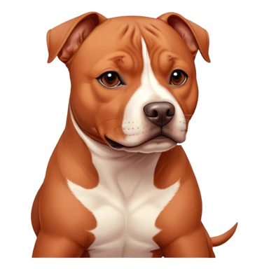 Cinematic Noble Red/Fawn Staffordshire Bull Terrier Portrait Emoji, Poised and regal, with a compact, muscular build and a sleek, well-groomed red/fawn Fur accented by subtle white markings, deep-set soulful dark eyes, Simplified yet sharp and sophisticated features, highly detailed, glowing with a soft, dignified glow, high shine, intelligent and loyal, stylized with an air of strength, focused and attentive, soft glowing outline, capturing the essence of a watchful and confident guardian, so majestic it feels as though it could stride out of the screen with effortless authority! sticker