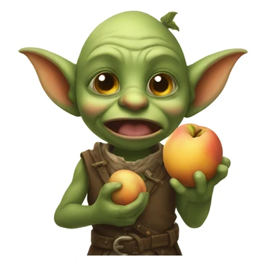 A little goblin holding a peach up to his mouth sticker