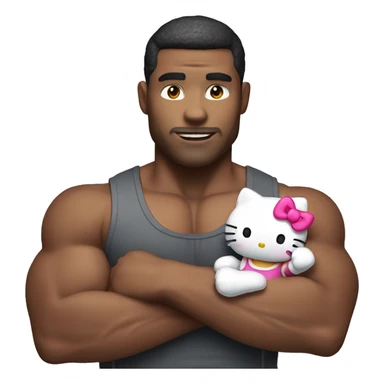 Muscular man holding hello kitty  sticker
