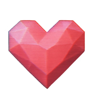 Low-poly 3D heart icon with a cute but vintage feel, slightly pixelated edges, CRT glow effect, pink-to-red gradient with subtle scanline texture, VHS distortion, color bleed, slight blur, static flicker sticker