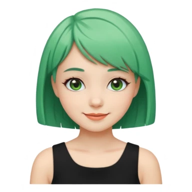 Girl with Mint Bob Cut – short green hair, cheerful smile, black dress sticker