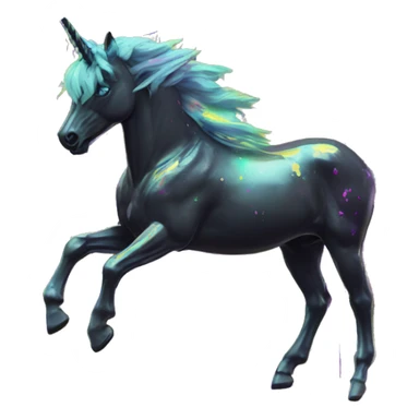 .Zombie_ Vaporwave black holographic oilslick zombie unicorn yellow caution tape graffiti Pegasus  sticker