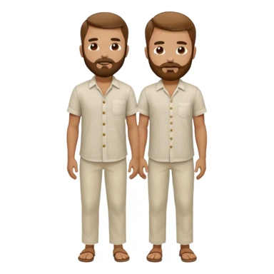 Chico moreno, pelirrojo, barba, camisa lino y pantalón blanco cuerpo entero sticker