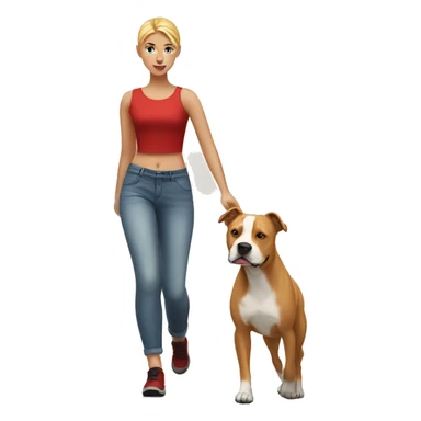 Blonde girl walking red amstaff sticker