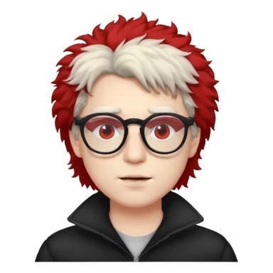 guy with fluffy hair , glasses and red eyes like from weed sticker