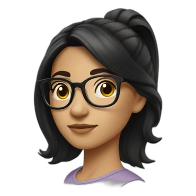 a nerdy portuguese girl with black long hair on a pony tail and black rounded glasses sticker