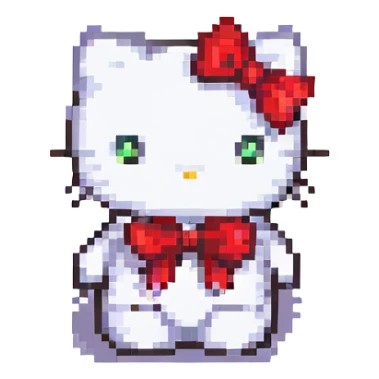 hello kitty pixel art with a red bow sticker