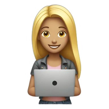 smiling girl with laptop sticker