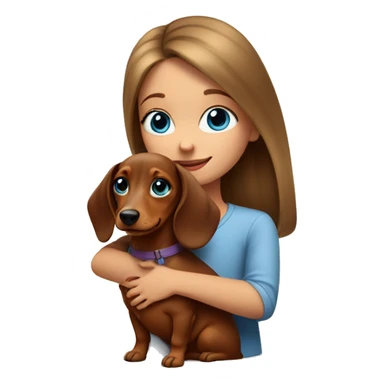 A girl with blue eyes hugs a dachshund puppy sticker